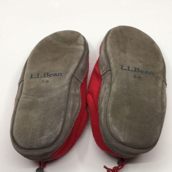 L.L. Bean Red Fleece and Leather Sole Big Kid Slippers Size 5-6 - Picture 8 of 16